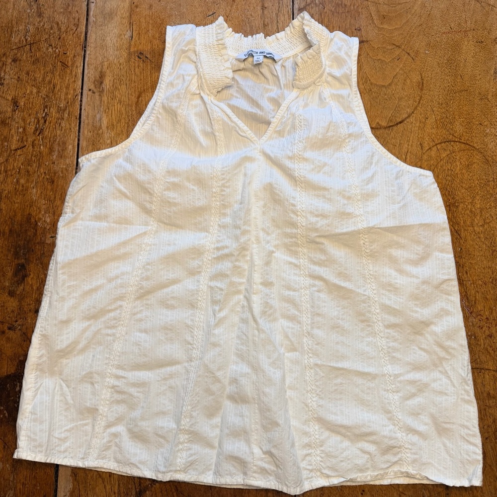 Elizabeth and James, off white cotton, sleeveless shirt, ruched neck, women’s M